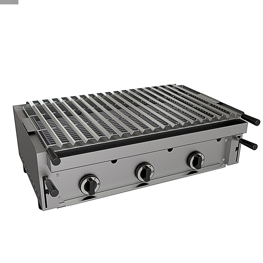 Barbacoa a gas de piedra volcánica con parrilla inoxidable  pavonada regulable 90SBBar Inox Osteleria Barbacoa a gas de piedra volcánica con parrilla inoxidable  pavonada regulable 90SBBar Inox Osteleria