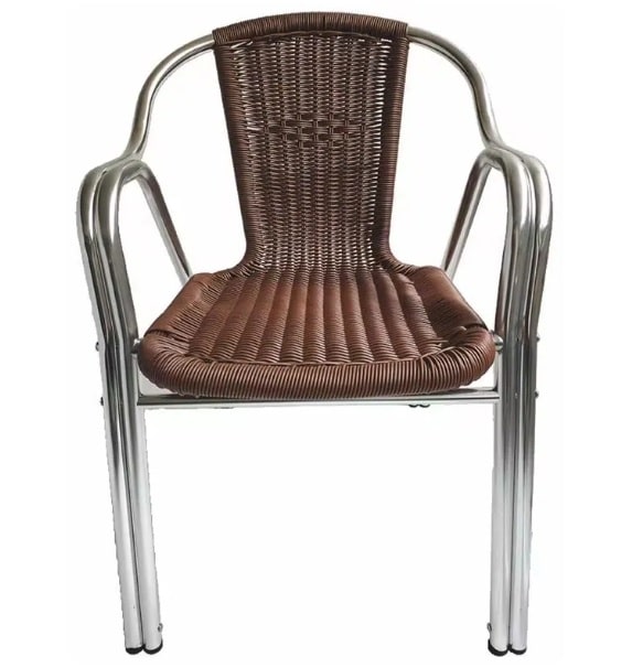 Silla aluminio doble tubo con rattan tranzado marrón