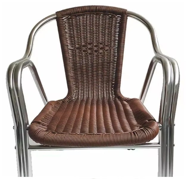 Silla aluminio doble tubo con rattan tranzado marrón
