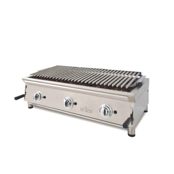 Barbacoa a gas de piedra volcánica con parrilla inoxidable pavonada regulable 100BAR ARILEX Barbacoa a gas de piedra volcánica con parrilla inoxidable pavonada regulable 100BAR ARILEX