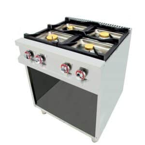 Cocina industrial 4 fuegos a gas con mueble y estante OSK-80CG OSTELERIA
