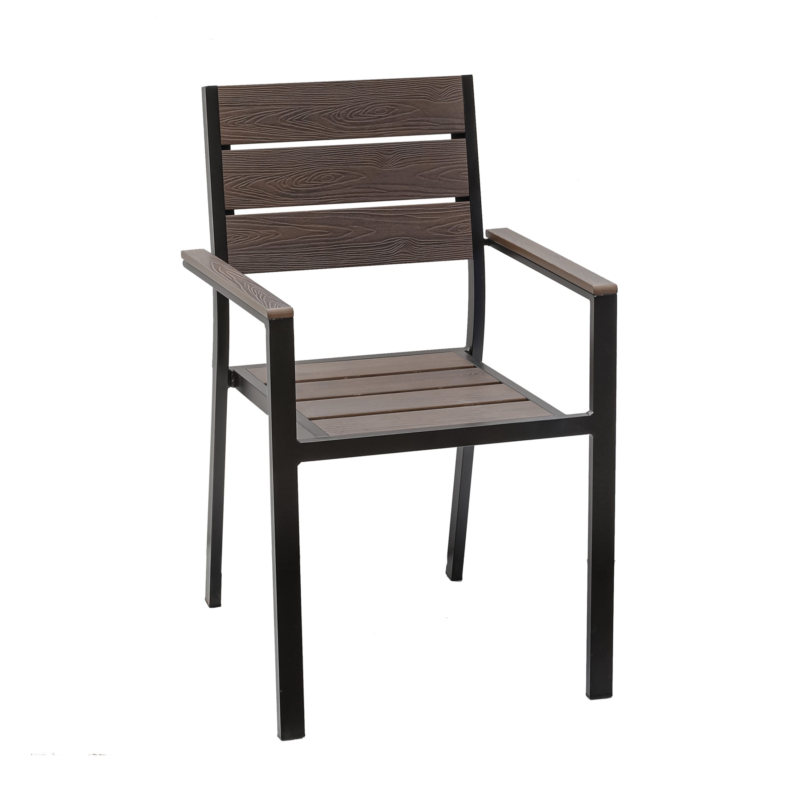 Silla de aluminio negro con lamas de Poliwood color Nogal Foris Silla de aluminio negro con lamas de Poliwood color Nogal Foris