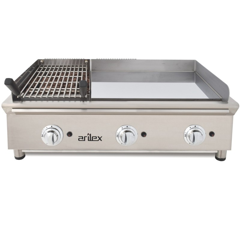 Frytops a gas 65 cm acero de 15 mm + Barbacoa a gas 35 cm Línea 600