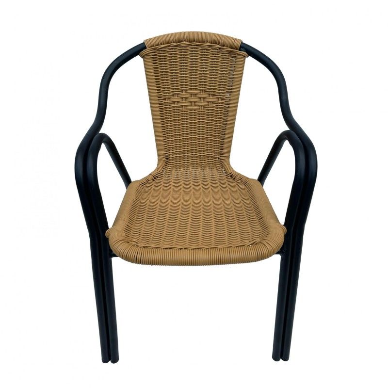 Silla de aluminio negro con rattan crema Hobeto Silla de aluminio negro con rattan crema Hobeto