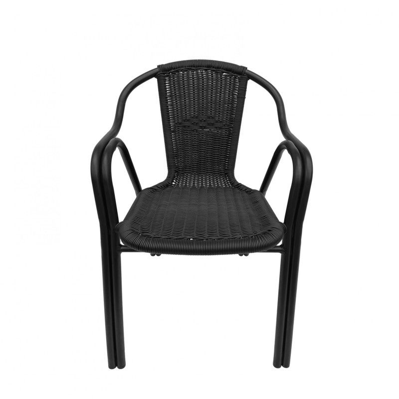 Silla de aluminio negro con rattan negro Hobeto