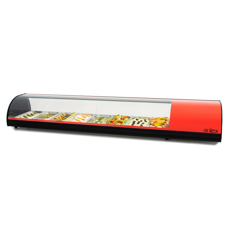 Vitrina Refrigerada de tapas placa lisa 8 bandejas color Rojo Arilex GN1/3 8VTL-RO Vitrina Refrigerada de tapas placa lisa 8 bandejas color Rojo Arilex GN1/3 8VTL-RO