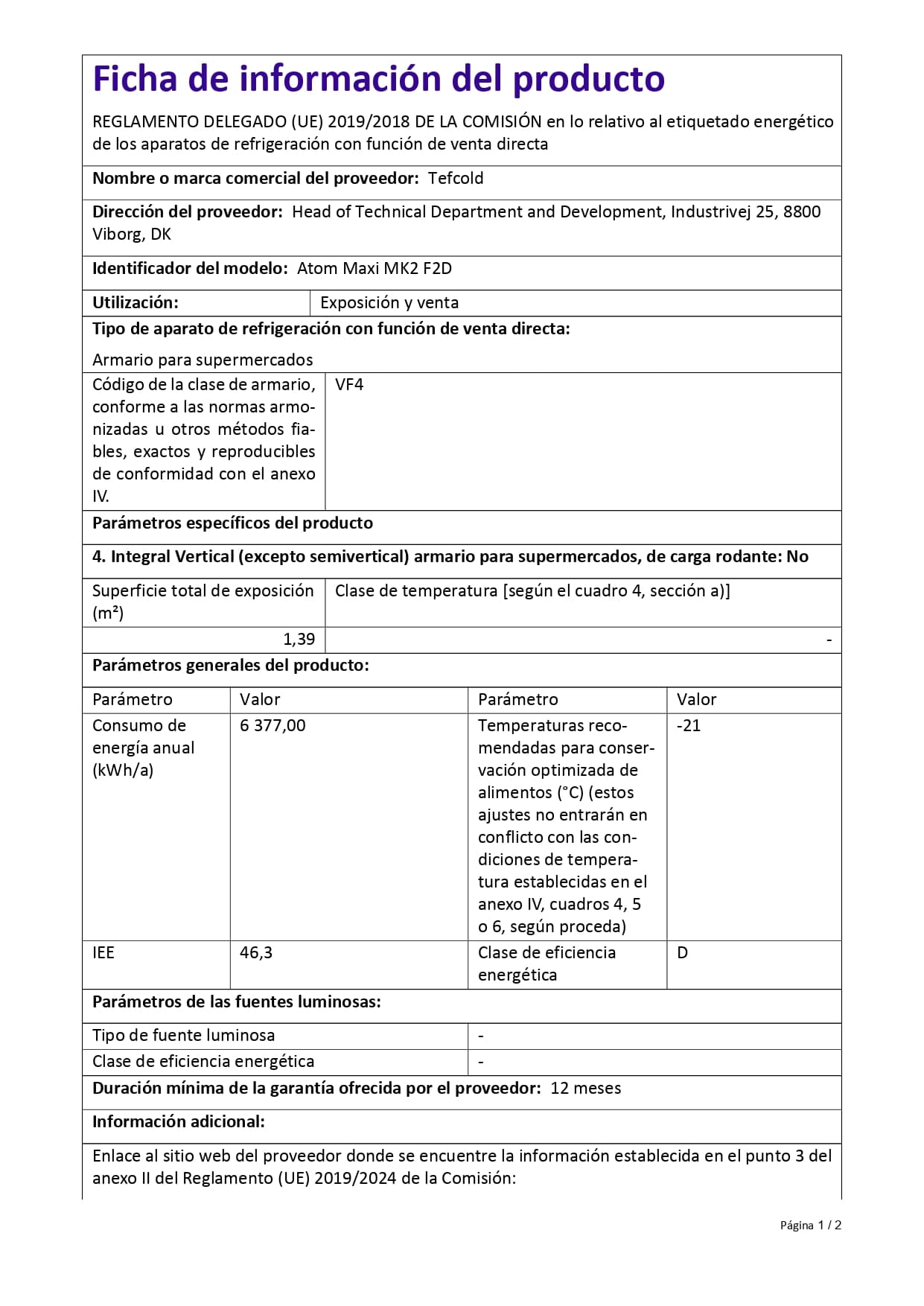 Congelador Expositor Puerta de Cristal Atom Maxi F2DB 1006 Litros 1253x760x2003 TEFCOLD