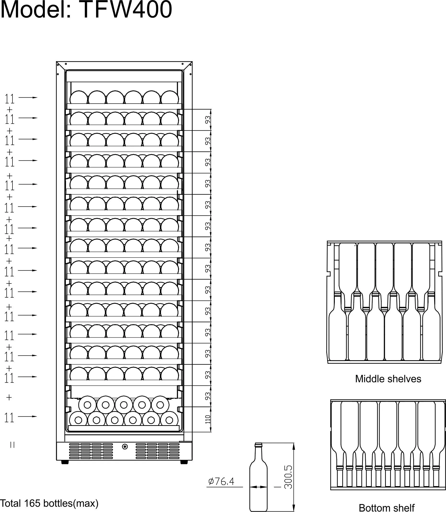 Armario Expositor de Vino TFW400-F 350 Litros 595x680x1760 TEFCOLD