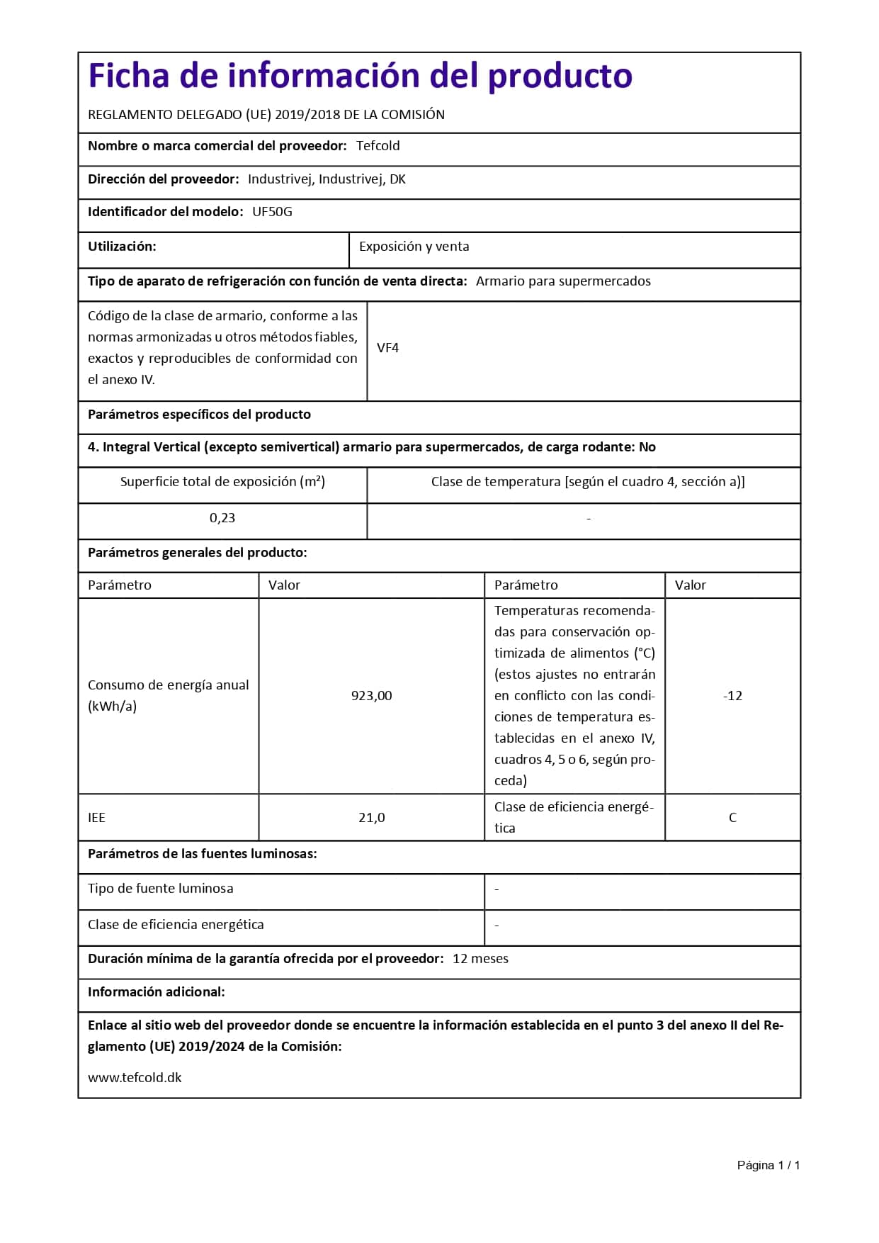 Congelador sobremesa UF50G 50 Litros 570x530x520 TEFCOLD