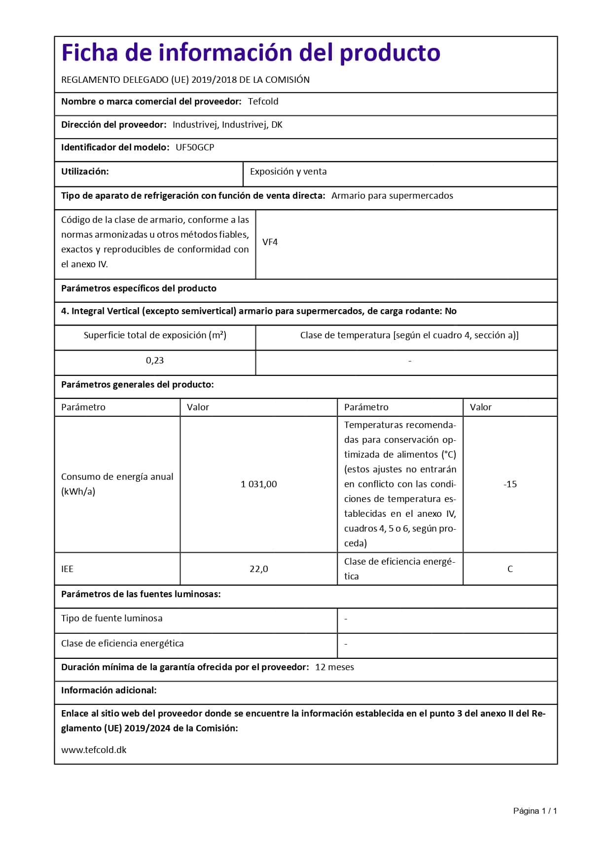 Congelador sobremesa UF50GCP 50 Litros 570x530x657 TEFCOLD