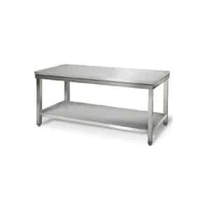 Mesa central baja acero inox con estante 1500x600x600mm