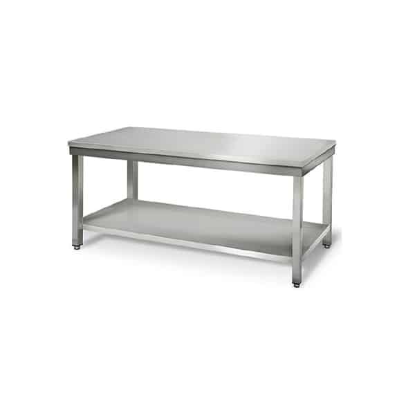 Mesa central baja acero inox con estante 1300x600x600mm