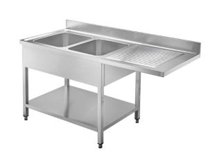 Fregadero industrial 2 cubas con escurridor y hueco para lavavajillas serie 700 Medidas 1600 x 700 x 850 + 100mm