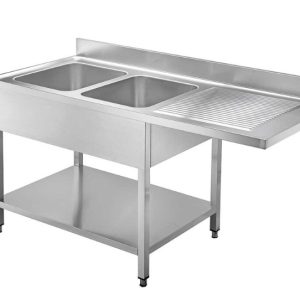 Fregadero industrial 2 cubas con escurridor y hueco para lavavajillas serie 700 Medidas 1600 x 700 x 850 + 100mm