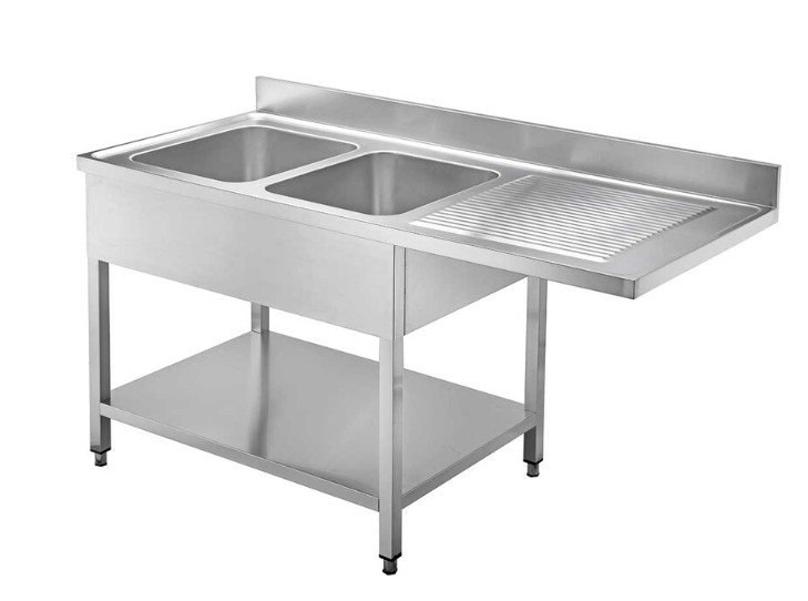 Fregadero industrial 2 cubas con escurridor y hueco para lavavajillas serie 700 Medidas 1800 x 700 x 850 + 100mm