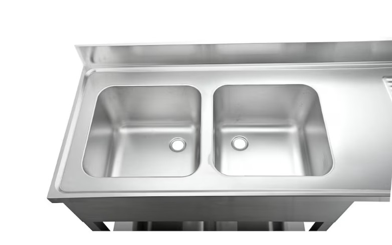 Fregadero industrial 2 cubas con escurridor y hueco para lavavajillas serie 700 Medidas 1800 x 700 x 850 + 100mm