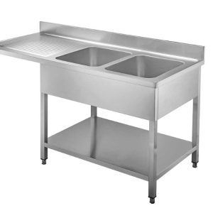 Fregadero industrial 2 cubas con escurridor y hueco para lavavajillas serie 700 Medidas 1800 x 700 x 850 + 100mm