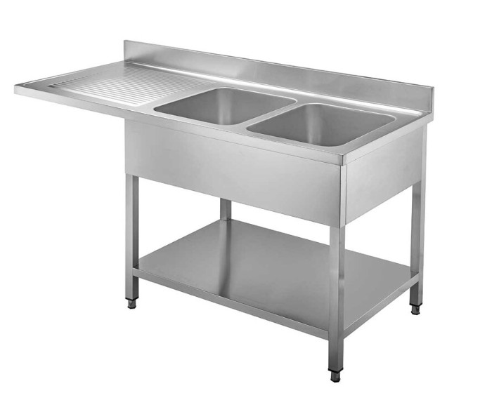 Fregadero industrial 2 cubas con escurridor y hueco para lavavajillas serie 700 Medidas 1600 x 700 x 850 + 100mm