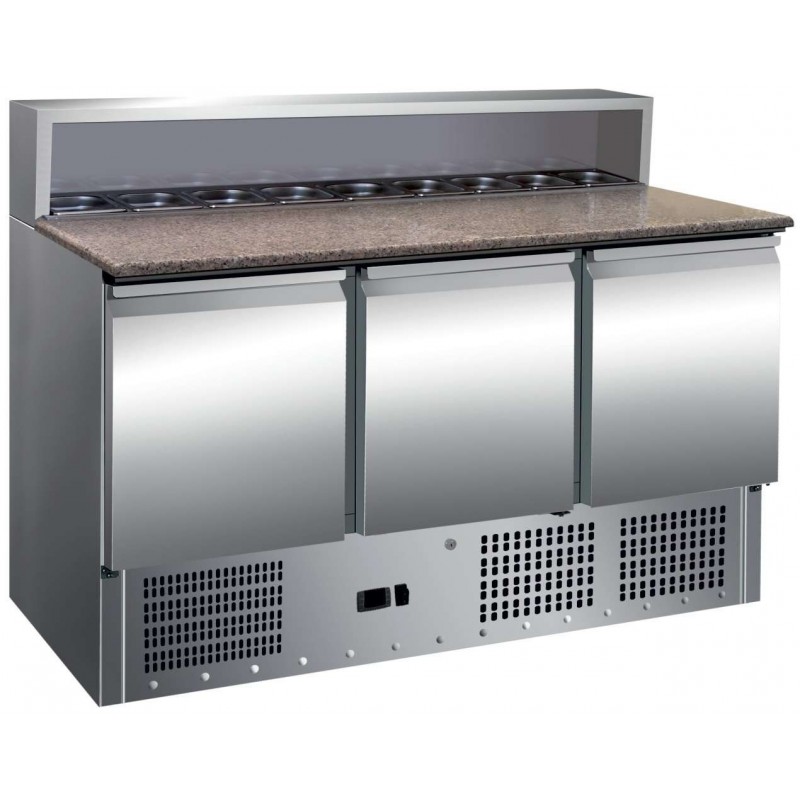 Mesa GN1/1 3 Puertas Preparación Ensaladas con Encimera de Granito de 1365 x700 x1010h mm PEKIN PS903 Mesa GN1/1 3 Puertas Preparación Ensaladas con Encimera de Granito de 1365 x700 x1010h mm PEKIN PS903