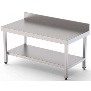 Mesa central baja acero inox con estante y peto 1200x700x850mm+100