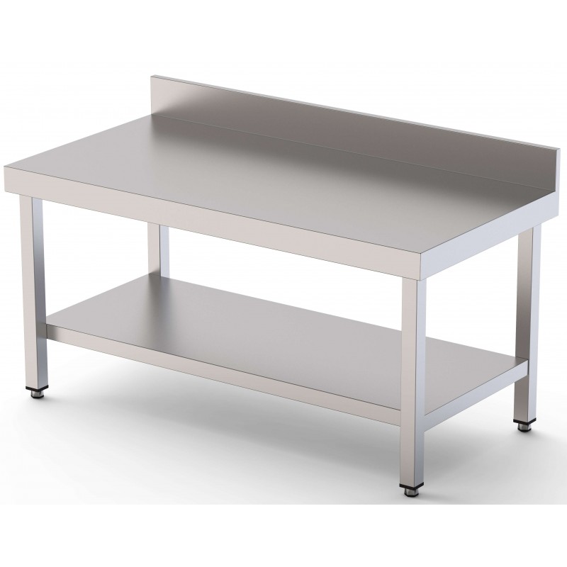 Mesa central baja acero inox con estante y peto 1200x700x850mm+100
