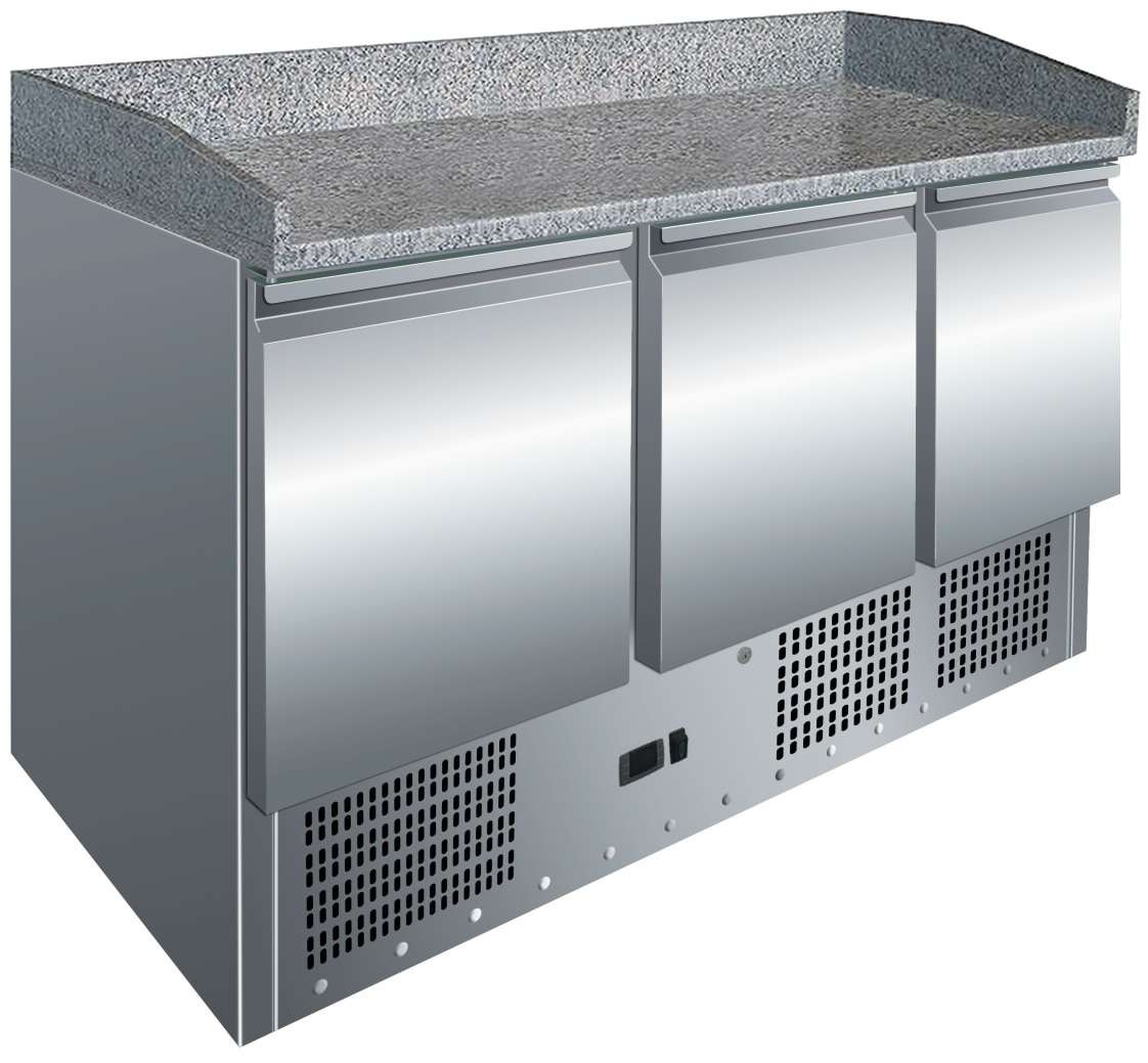 Mesa GN1/1 3 Puertas Preparación Pizzas con Encimera de Granito de 1365 x700 x1050h mm PEKIN S903PZ Mesa GN1/1 3 Puertas Preparación Pizzas con Encimera de Granito de 1365 x700 x1050h mm PEKIN S903PZ