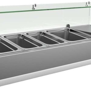 Vitrina 3 cubetas GN1/3 + 1 cubeta GN1/2 con Cúpula de Vídrio de 1200 x395 x440h mm PEKIN VRX1200380FG
