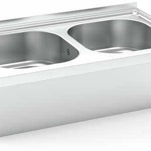 Fregadero inox colgante con faldón serie 500 2 cubetas