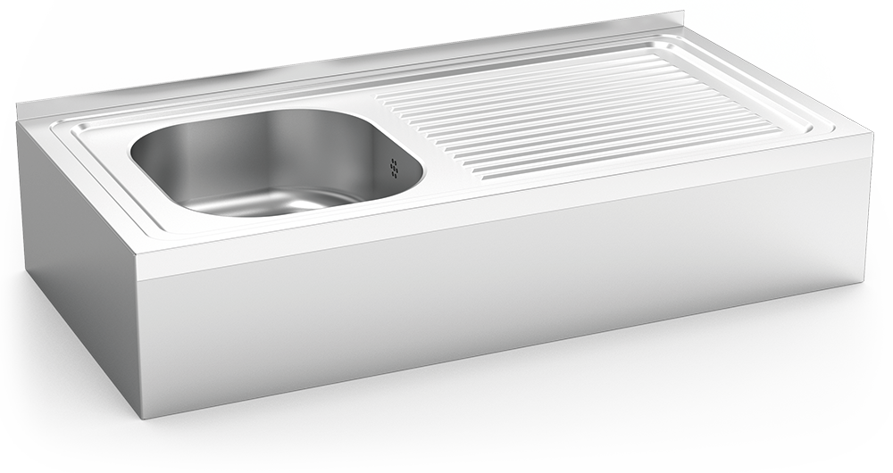 Fregadero inox colgante con faldón serie 500 1 cubeta 1 escurridor derecha