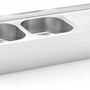 Fregadero inox colgante con faldón serie 500 2 cubetas 1 escurridor derecha