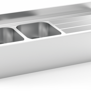 Fregadero inox colgante con faldón serie 600 2 cubetas 1 escurridor derecha
