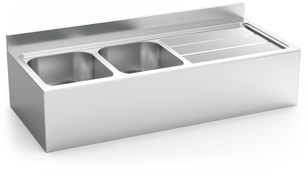 Fregadero inox colgante con faldón serie 600 2 cubetas 1 escurridor derecha Fregadero inox colgante con faldón serie 600 2 cubetas 1 escurridor derecha