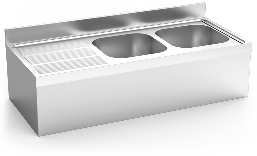 Fregadero inox colgante con faldón serie 600 2 cubetas 1 escurridor izquierda Fregadero inox colgante con faldón serie 600 2 cubetas 1 escurridor izquierda
