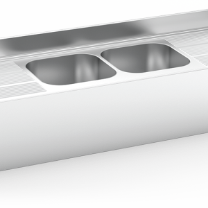 Fregadero inox colgante con faldón serie 600 2 cubetas 2 escurridores