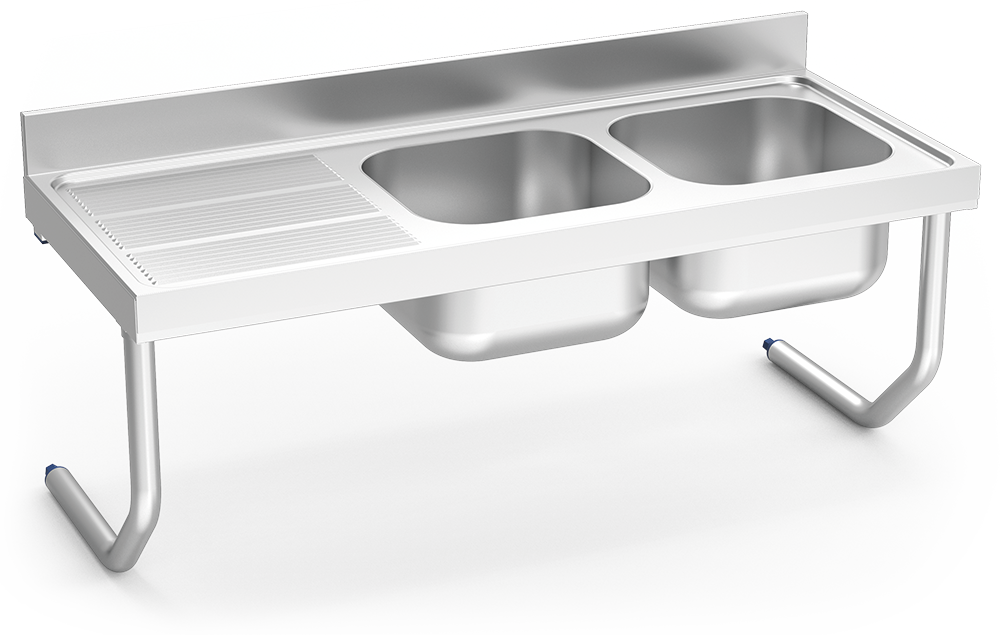 Fregadero inox colgante con palomillas serie 600 2 cubetas 1 escurridor izquierda Fregadero inox colgante con palomillas serie 600 2 cubetas 1 escurridor izquierda