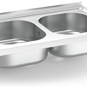 Fregadero inox colgante con cartelas serie 500 2 cubetas