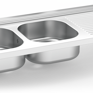 Fregadero inox colgante con cartelas serie 500 2 cubetas 1 escurridor derecha