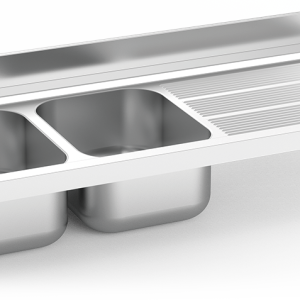 Fregadero inox colgante con cartelas serie 600 2 cubetas 1 escurridor derecha 1400x600x275mm