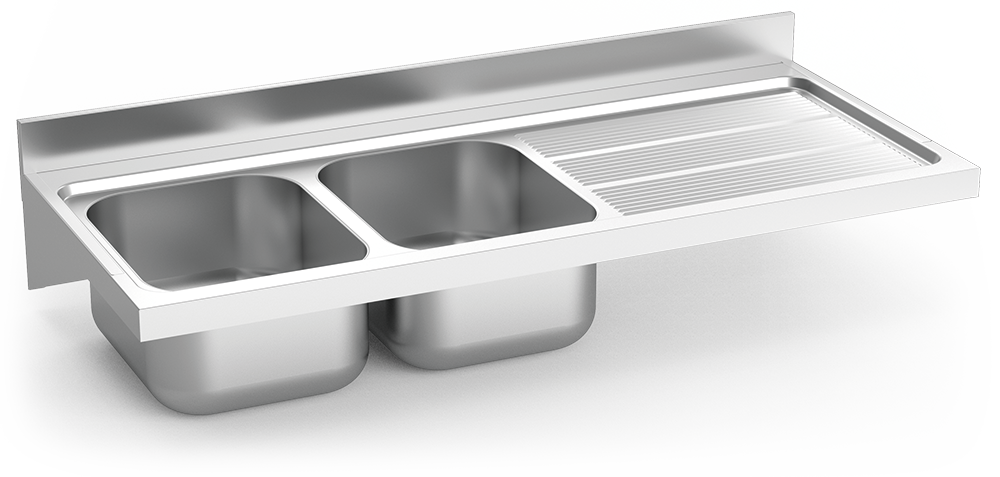 Fregadero inox colgante con cartelas serie 600 2 cubetas 1 escurridor derecha 1400x600x275mm Fregadero inox colgante con cartelas serie 600 2 cubetas 1 escurridor derecha 1400x600x275mm