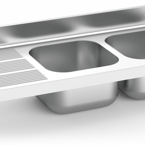 Fregadero inox colgante con cartelas serie 600 2 cubetas 1 escurridor izquierda