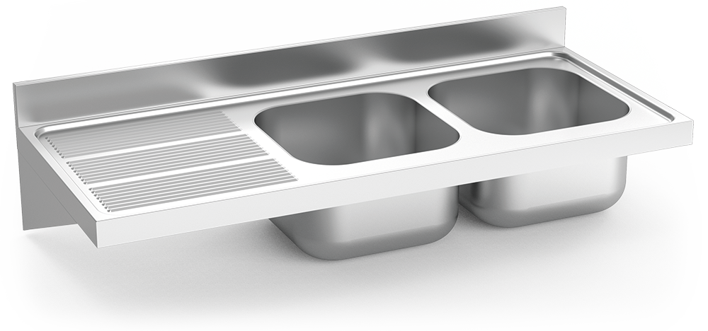 Fregadero inox colgante con cartelas serie 600 2 cubetas 1 escurridor izquierda Fregadero inox colgante con cartelas serie 600 2 cubetas 1 escurridor izquierda
