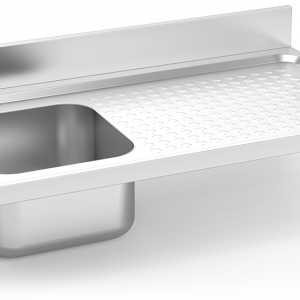 Fregadero inox colgante con cartelas serie 550 1 cubeta 1 escurridor derecha