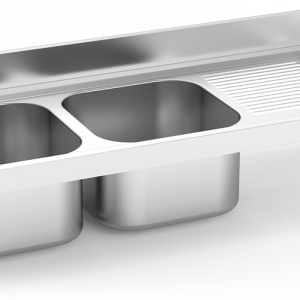 Fregadero inox colgante con cartelas serie 550 2 cubetas 1 escurridor derecha