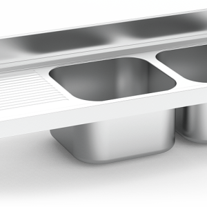Fregadero inox colgante con cartelas serie 550 2 cubetas 1 escurridor izquierda