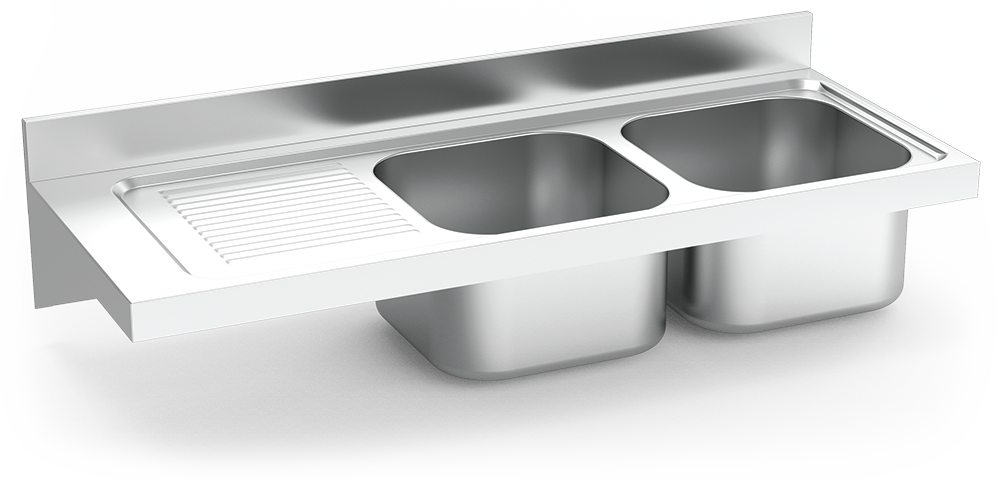 Fregadero inox colgante con cartelas serie 550 2 cubetas 1 escurridor izquierda Fregadero inox colgante con cartelas serie 550 2 cubetas 1 escurridor izquierda