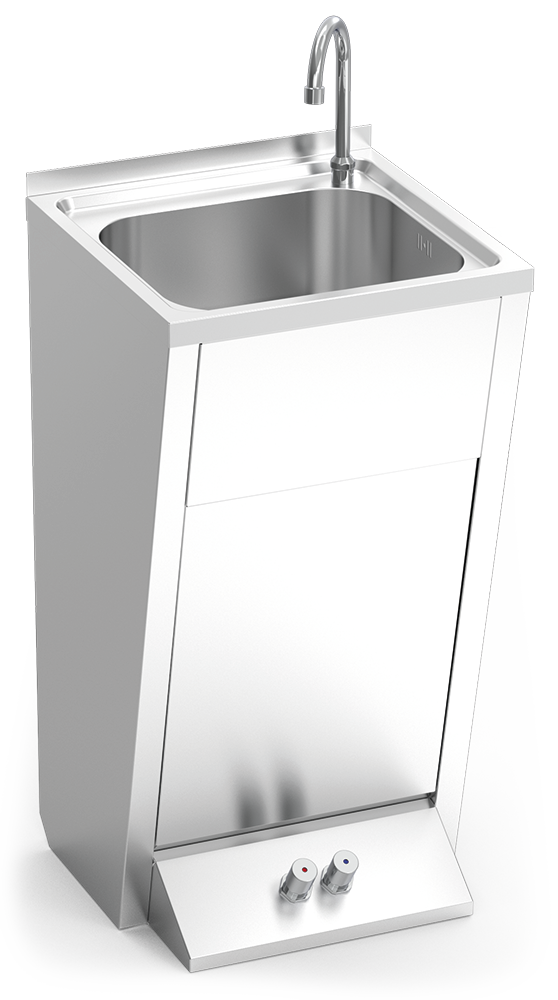 Lavamanos registrable con pedestal doble pulsador agua fría y caliente Lavamanos registrable con pedestal doble pulsador agua fría y caliente