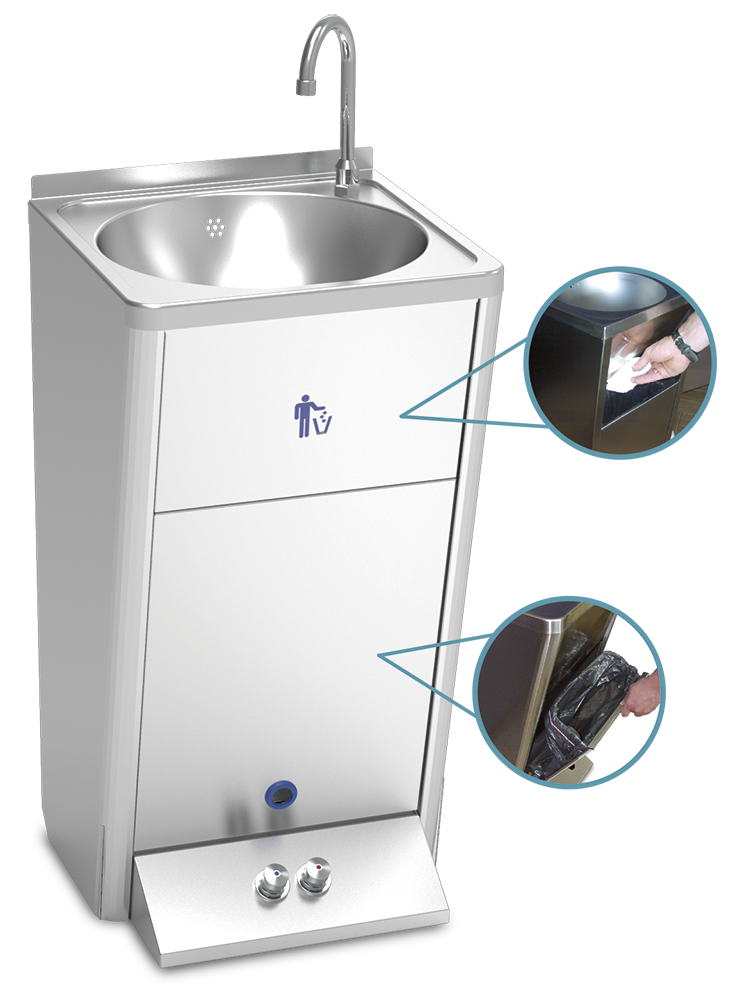 Lavamanos portátil autónomo automático de doble pulsador, agua fría y caliente Lavamanos portátil autónomo automático de doble pulsador, agua fría y caliente