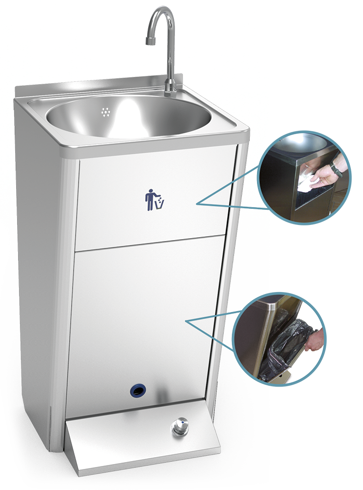 Lavamanos registrable autónomo eléctrico con batería un pulsador agua fría