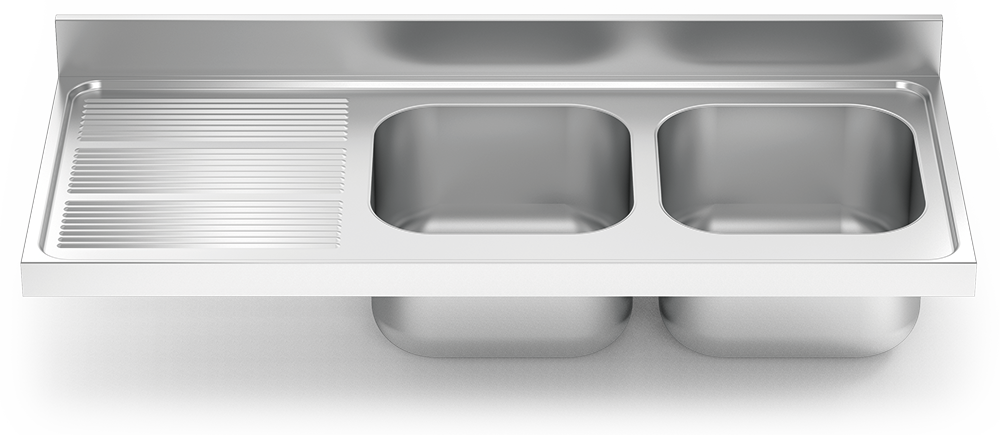Fregadero inox para acoplar a mueble serie 600 2 cubetas 1 escurridor izquierda