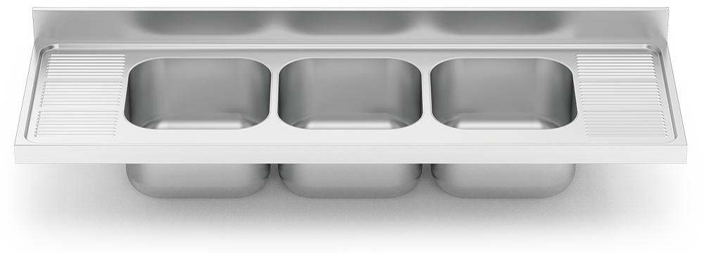 Fregadero inox para acoplar a mueble serie 600 3 cubetas 2 escurridores